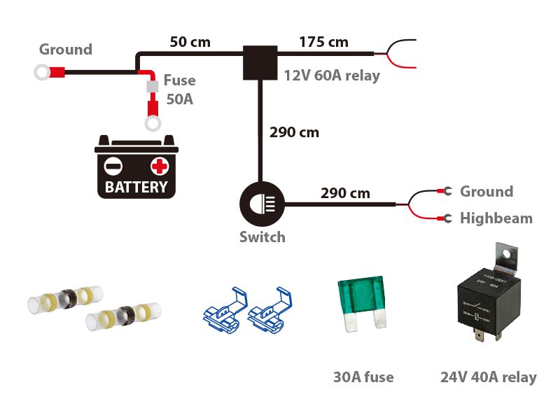 Relésett Heavy Duty for 1stk ekstralys med DTP-2 kontakt