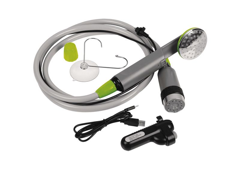 Campingdusj med slank batteridrevet nedsenkbar pumpe