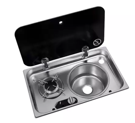 Koke- og vaskkombinasjon – enkel brenner med glasslokk, vask høyre - Komfyrer - 8020112521 - 1