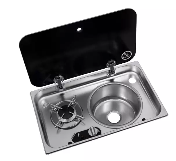 Koke- og vaskkombinasjon – enkel brenner med glasslokk, vask høyre - Komfyrer - 8020112521 - 1