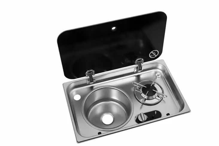 Koke- og vaskkombinasjon – enkel brenner med glasslokk, vask venstre - Komfyrer - 8020112524 - 1