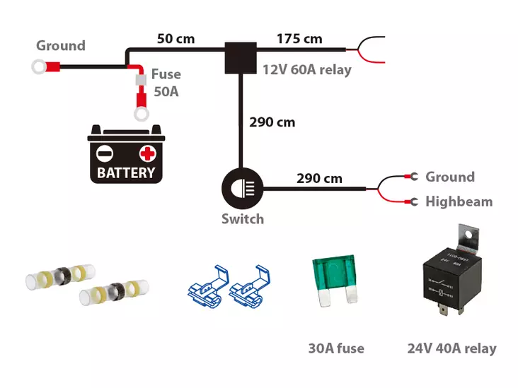 Relésett Heavy Duty for 1stk ekstralys med DTP-2 kontakt - Relésett & kabler - 8020107344 - 1