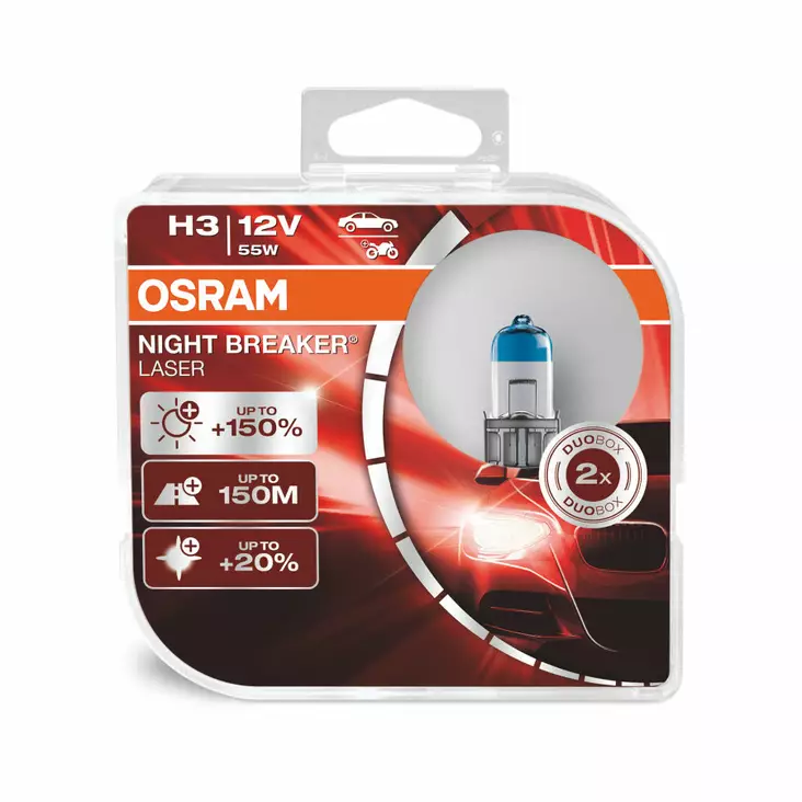 H3 Osram Night Breaker Laser +150%, 55W 12V, 2stk - H3 Halogenpærer - 8020100029 - 1